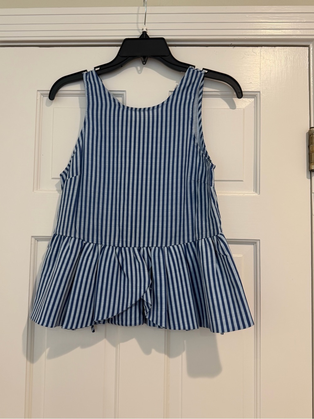 English Factory Blue and White Striped Peplum Tank Top